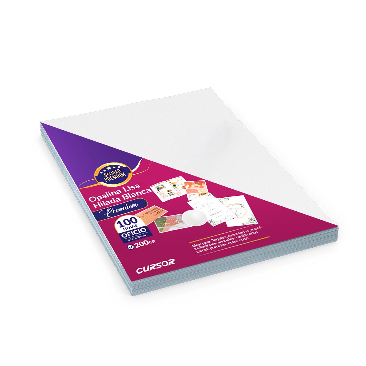 PAPEL OPALINA HILADA 200G BLANCA OFICIO CURSOR 100 HOJAS - 1
