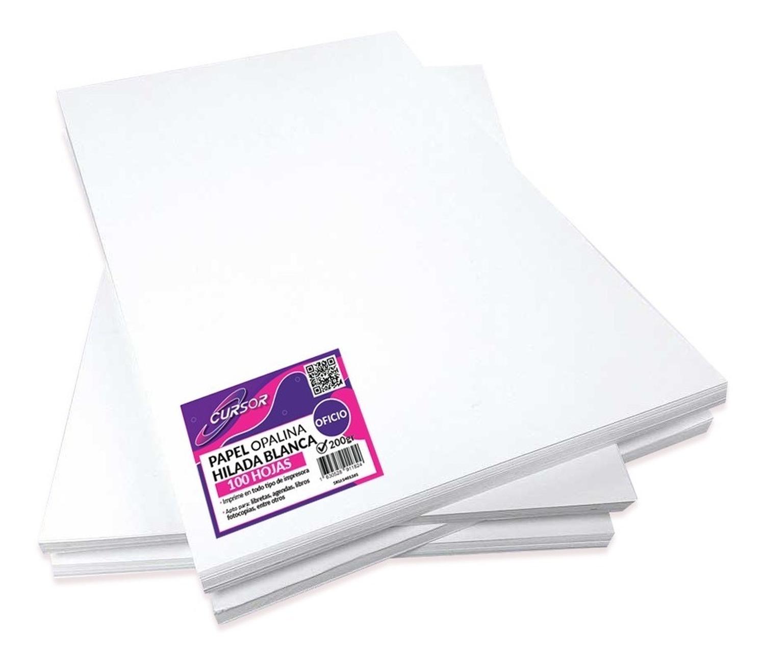 PAPEL OPALINA HILADA 200G BLANCA OFICIO CURSOR 100 HOJAS - 2