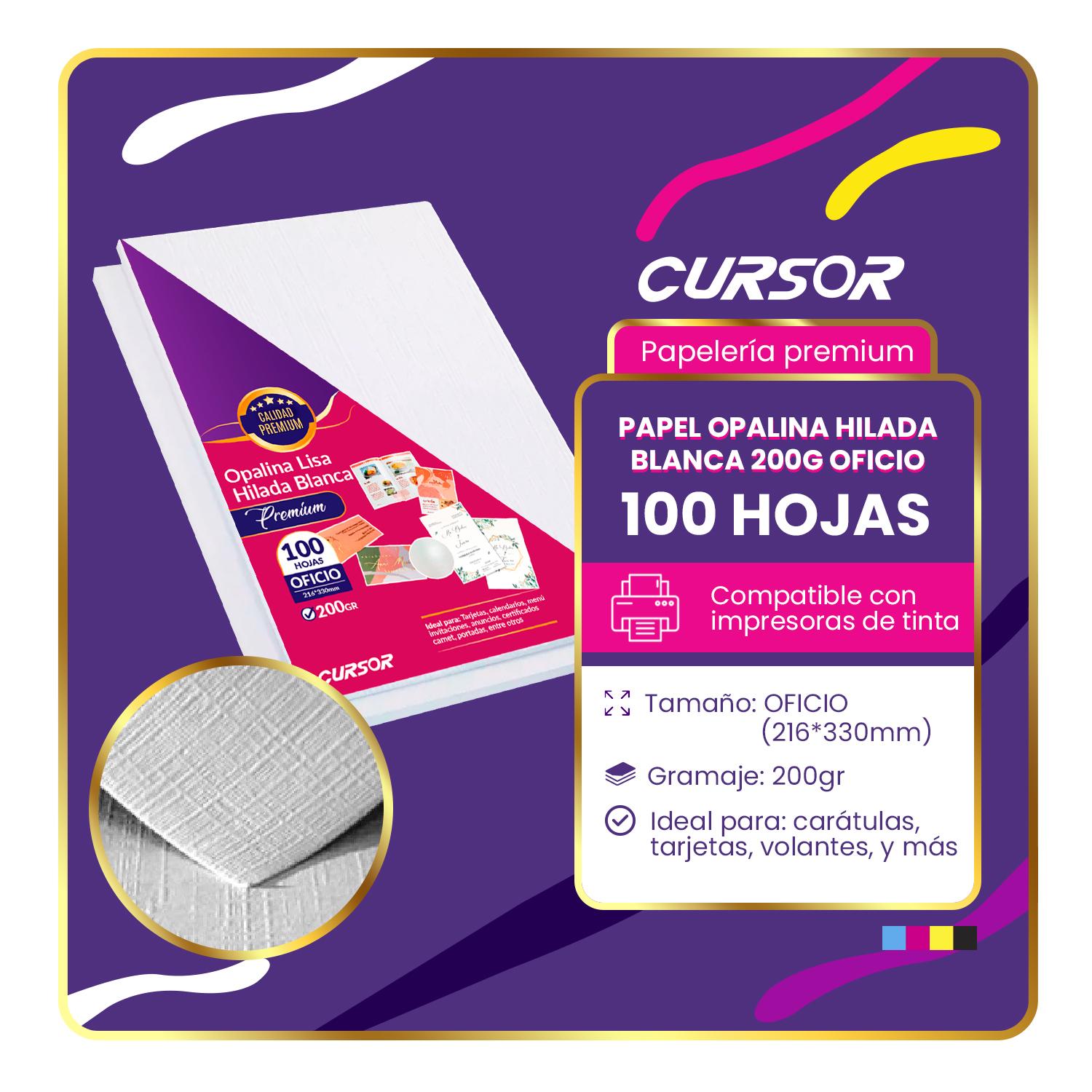 PAPEL OPALINA HILADA 200G BLANCA OFICIO CURSOR 100 HOJAS - 3