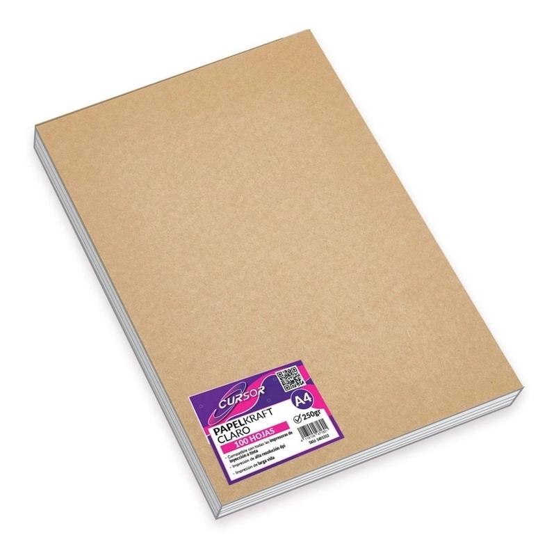 PAPEL KRAFT CLARO 250 GR 100 HOJAS A4 CURSOR - 1