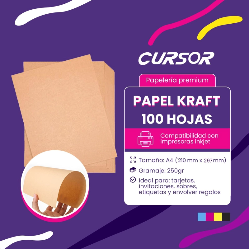 PAPEL KRAFT CLARO 250 GR 100 HOJAS A4 CURSOR - 3