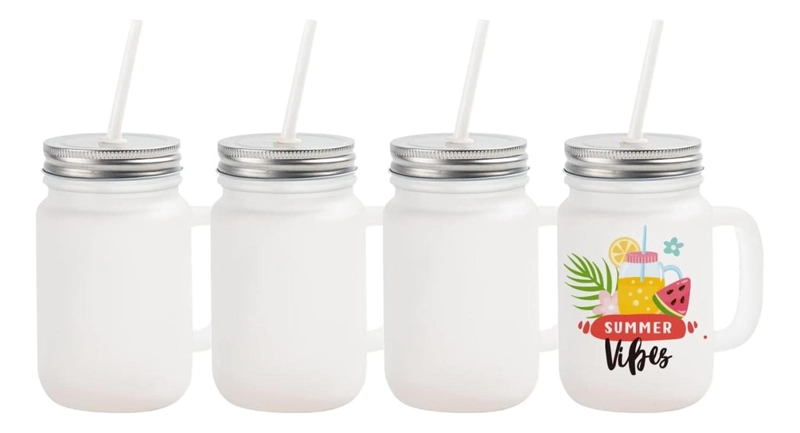 4 JARRO SHOPERO MASON VIDRIO + BOMBILLA 430ML PARA SUBLIMAR - 1