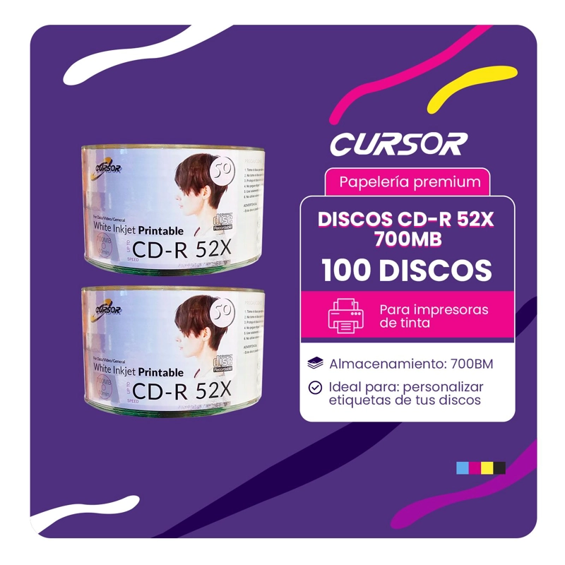 CD R CDS IMPRIMIBLE 52X700MB TORTA 100 UNIDADES CURSOR - 2