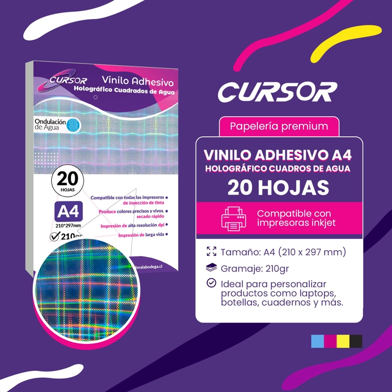 VINILO ADHESIVO TORNASOL CUADRADOS AGUA IMPRIMIBLE A4 20HJS - 2