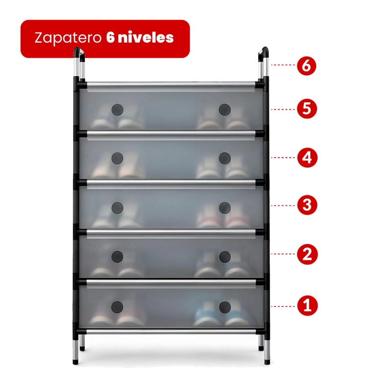 ZAPATERO MULTIFUNCIONAL - 6 NIVELES NEGRO 63*28*110CM - 4