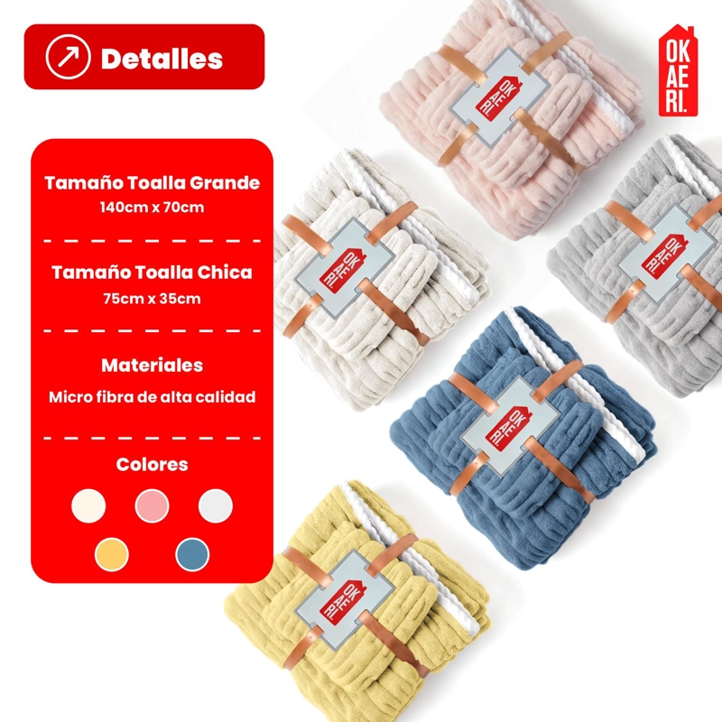 SET DE TOALLAS MICROFIBRA BAÑO 140X70 Y MANOS 75X35 - 2