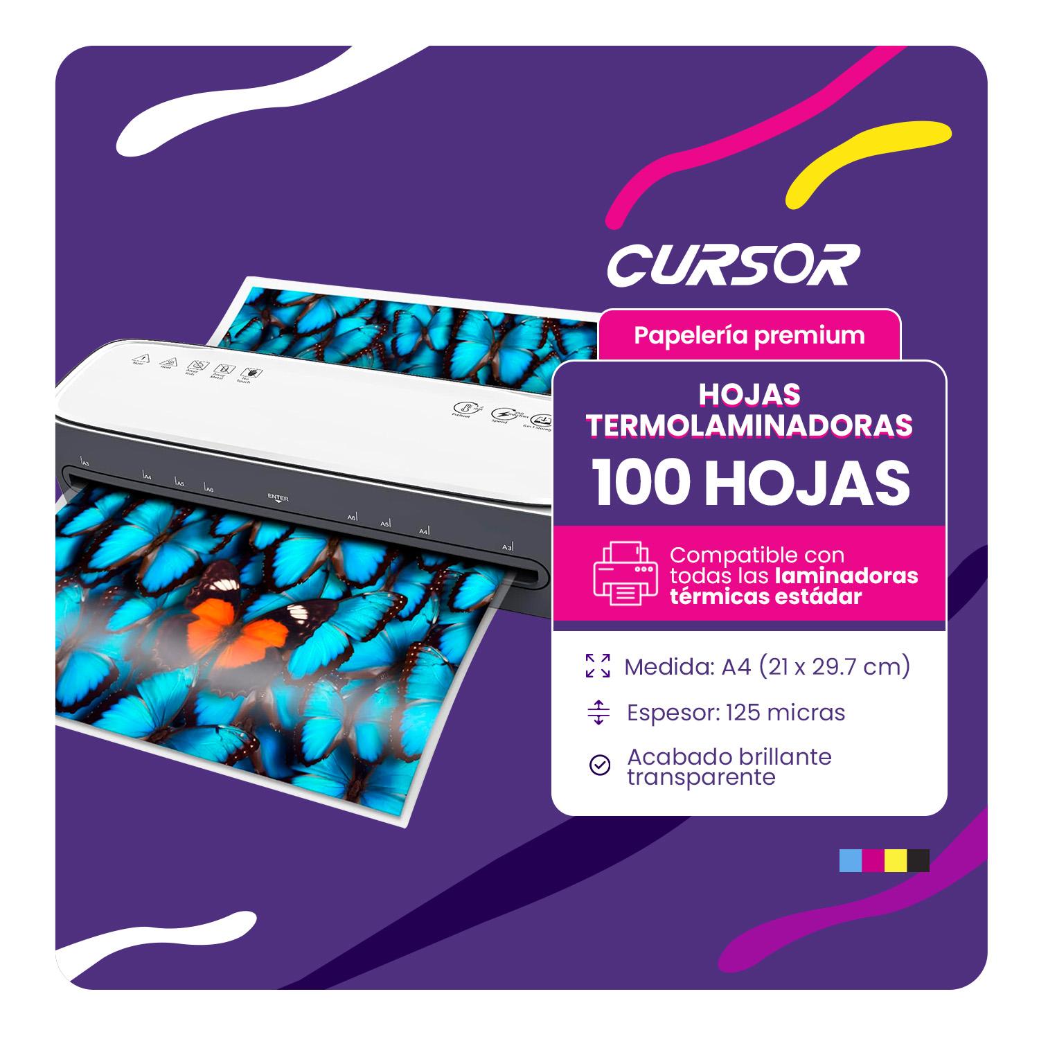 100 MICAS TERMOLAMINADORA PLASTIFICADORA A4 125MIC CURSOR TAMAÑO A4 - 2