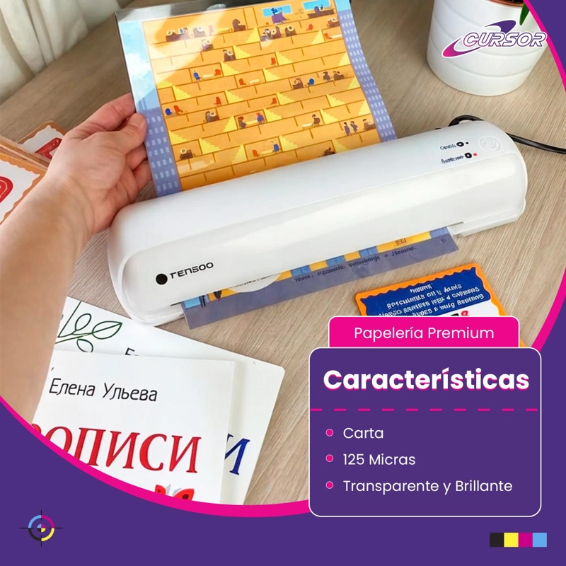 100 MICAS TERMOLAMINADORA PLASTIFICADORA A4 125MIC CURSOR TAMAÑO A4 - 3