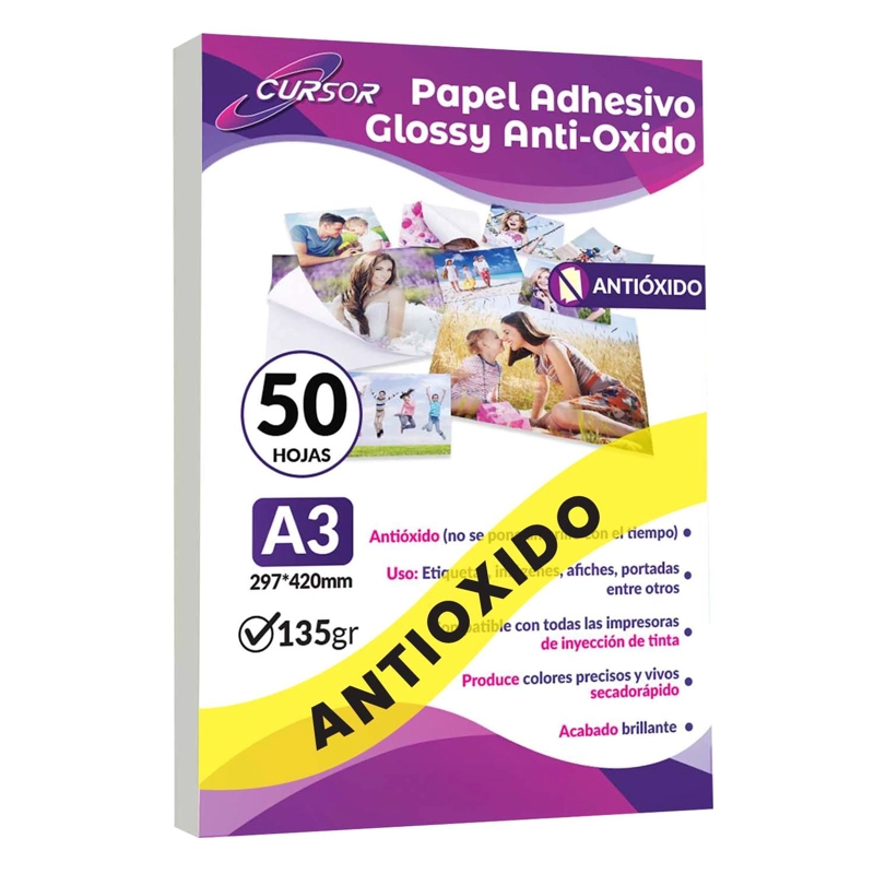 PAPEL ADHESIVO GLOSSY ANTIOXIDO A3/135G/50 HOJAS - 1