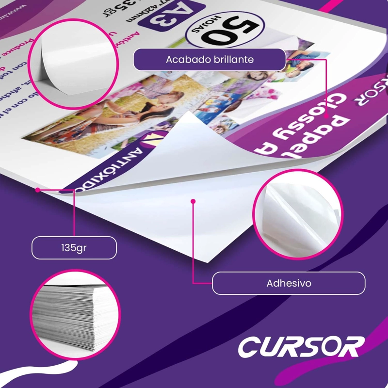 PAPEL ADHESIVO GLOSSY ANTIOXIDO A3/135G/50 HOJAS - 3