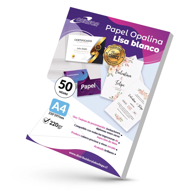 PAPEL OPALINA LISA BLANCA 220G 50 HOJAS A4 CURSOR TAMAÑO A4 - 1