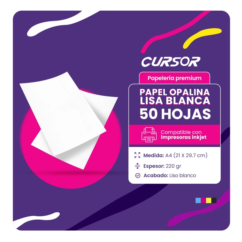 PAPEL OPALINA LISA BLANCA 220G 50 HOJAS A4 CURSOR TAMAÑO A4 - 2