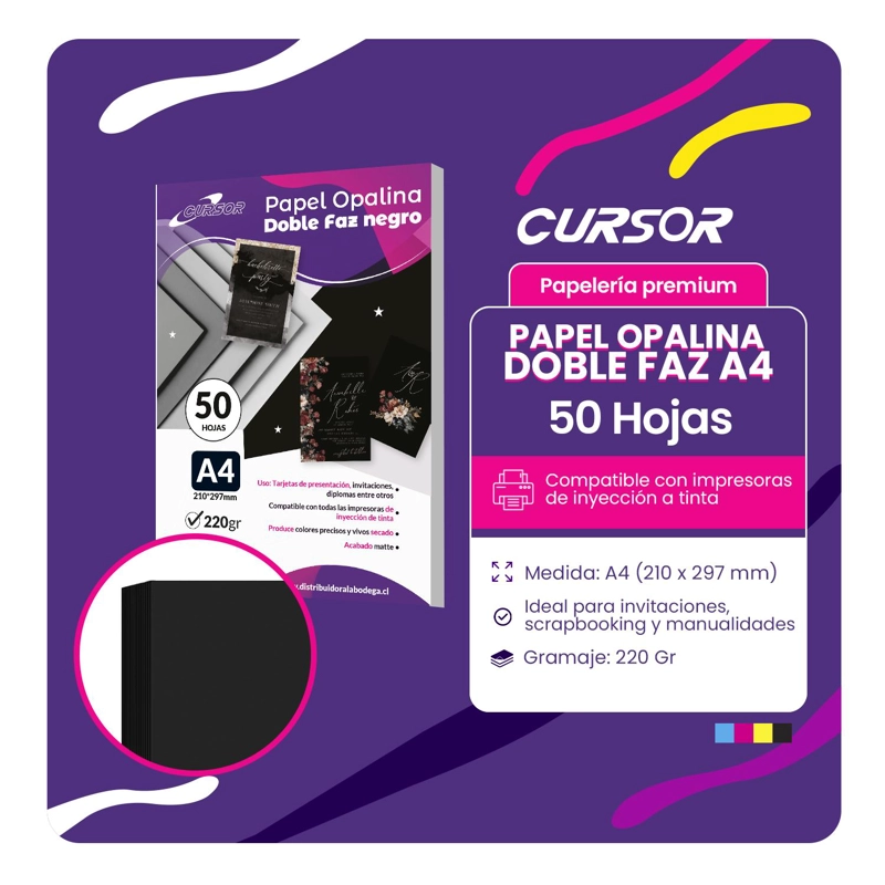 PAPEL OPALINA DOBLE FAZ 220G 50 HOJAS A4 CURSOR TAMAÑO A4 - 2