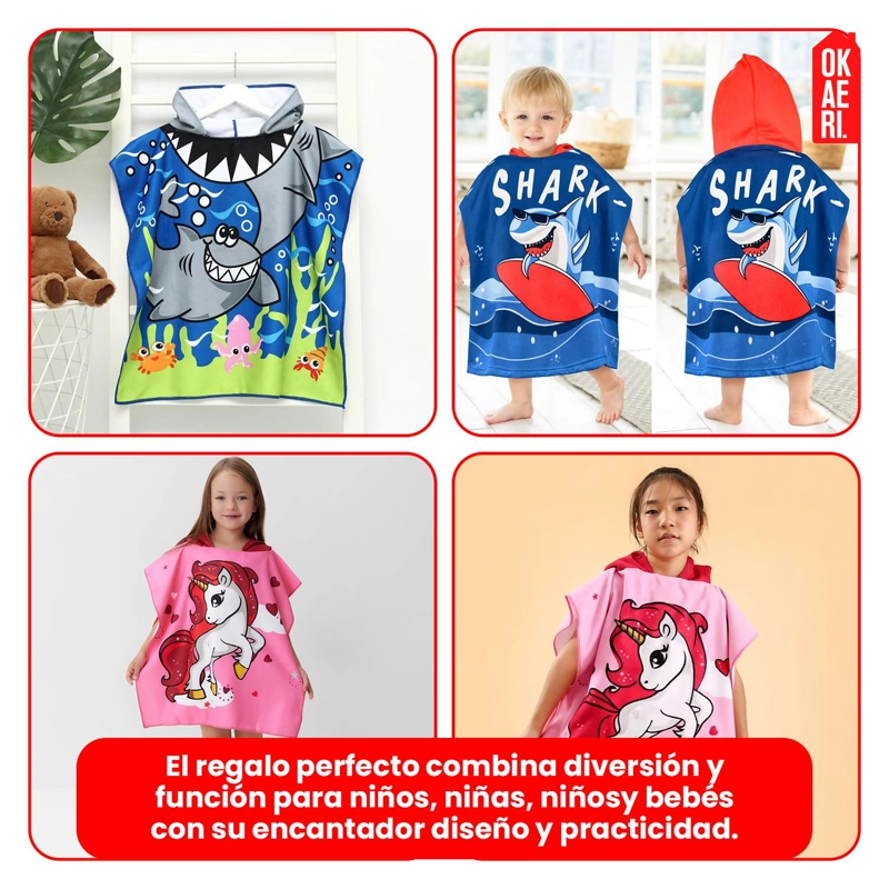 TOALLA DE BAÑO / PLAYA CON CAPUCHA NIÑAS Y NIÑOS - 2