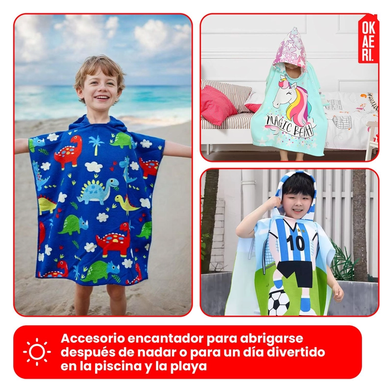TOALLA DE BAÑO / PLAYA CON CAPUCHA NIÑAS Y NIÑOS - 8