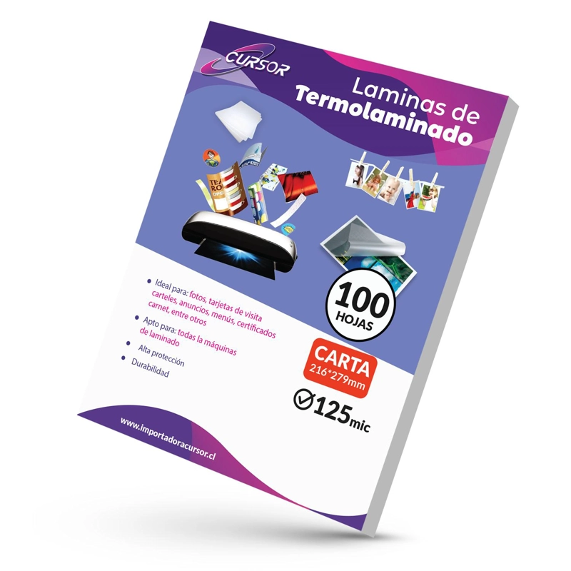 100 MICAS TERMOLAMINADORA PLASTIFICADORA CARTA 125MIC CURSOR TAMAÑO CARTA - 1