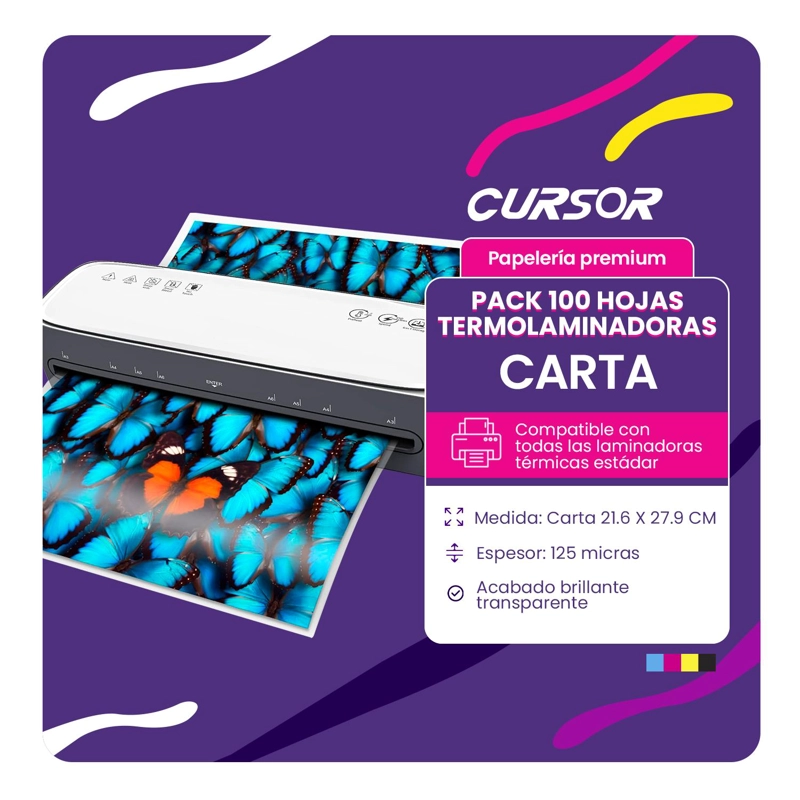 100 MICAS TERMOLAMINADORA PLASTIFICADORA CARTA 125MIC CURSOR TAMAÑO CARTA - 2
