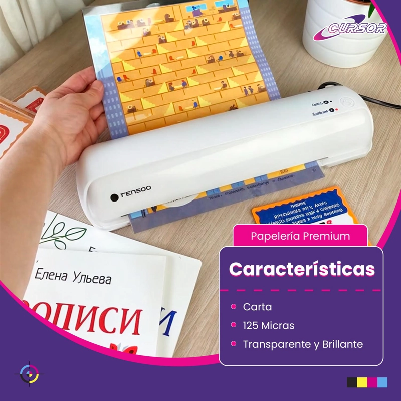 100 MICAS TERMOLAMINADORA PLASTIFICADORA CARTA 125MIC CURSOR TAMAÑO CARTA - 3