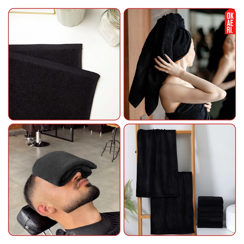 PACK 6 TOALLAS NEGRA PELUQUERIA HOTEL BARBERIA SPA GYM 77*41 CM - 5