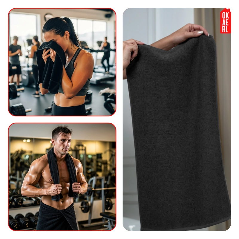 PACK 6 TOALLAS NEGRA PELUQUERIA HOTEL BARBERIA SPA GYM 77*41 CM - 6