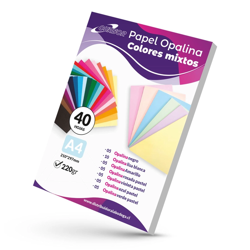 PAPEL OPALINA DOBLE FAZ INKJET 220G 40 HOJAS A4 CURSOR MULTICOLOR TAMAÑO A4 - 1
