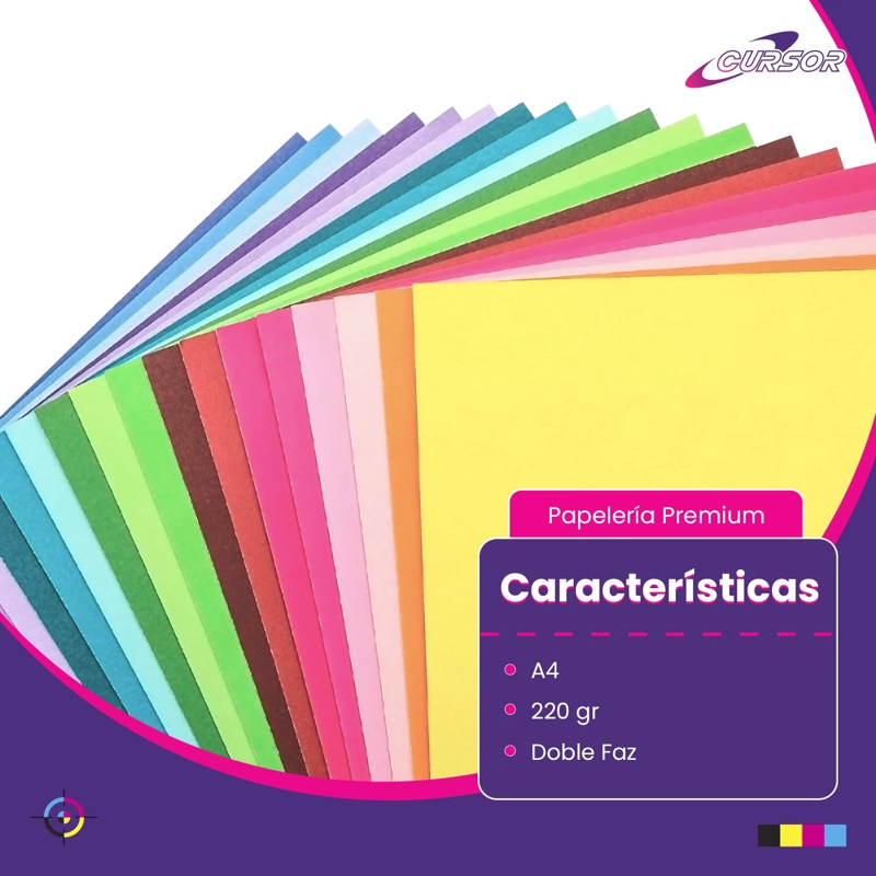 PAPEL OPALINA DOBLE FAZ INKJET 220G 40 HOJAS A4 CURSOR MULTICOLOR TAMAÑO A4 - 3
