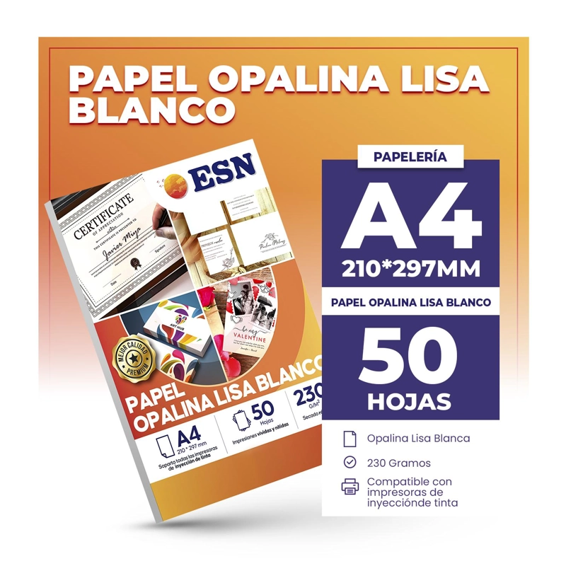 PAPEL OPALINA LISA BLANCO 230 GR A4 50 HOJAS ESN TAMAÑO A4 - 2