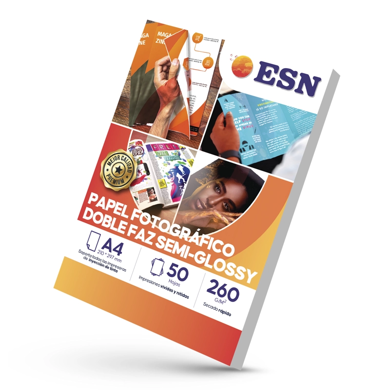 PAPEL FOTOGRAFICO DOBLE FAZ SEMI GLOSSY 260GR A4 50 HOJAS ESN TAMAÑO A4 - 1