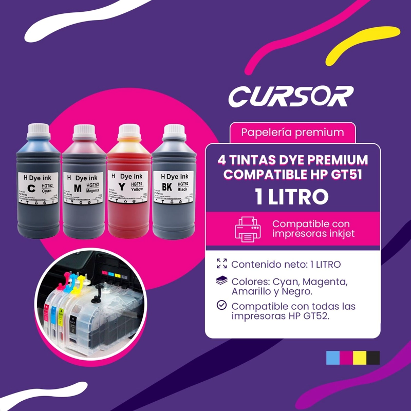 TINTA DYE PREMIUM COMPATIBLE HP GT51 1 LT CIAN - 3