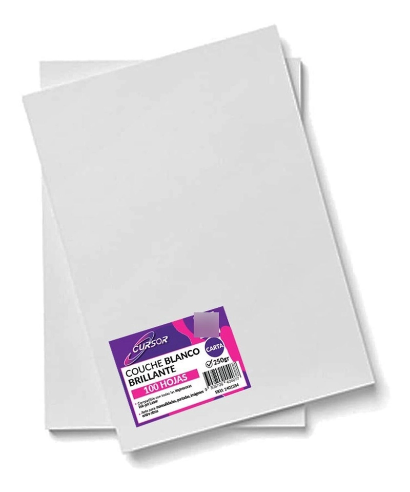 PAPEL COUCHE BRILLANTE 250G CARTA 100 HOJAS CURSOR - 1