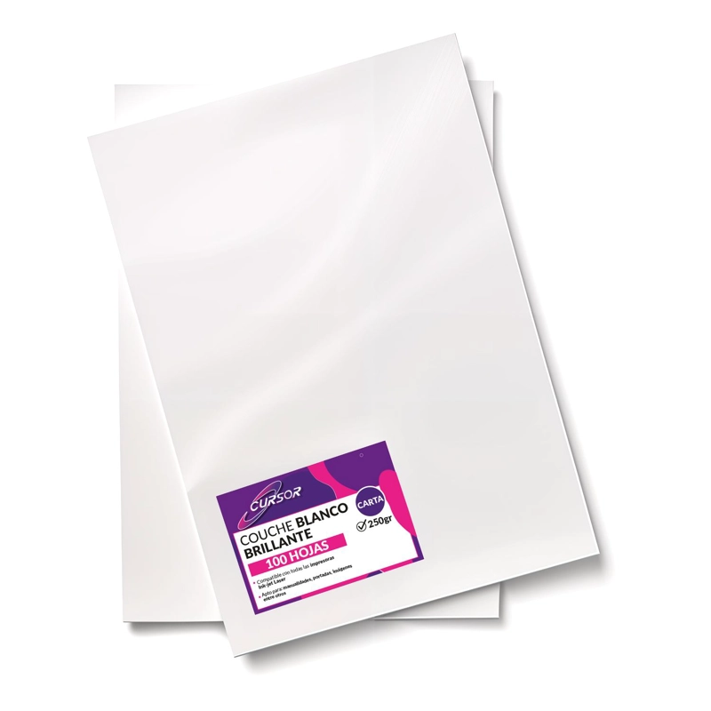 PAPEL COUCHE BRILLANTE 250G CARTA 100 HOJAS CURSOR - 2