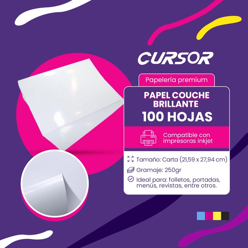 PAPEL COUCHE BRILLANTE 250G CARTA 100 HOJAS CURSOR - 3