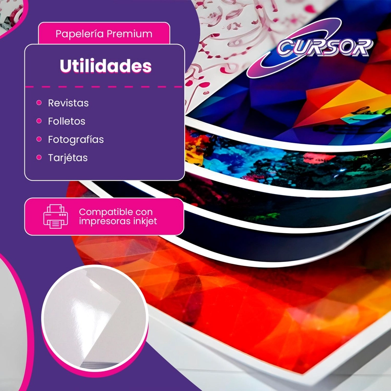 PAPEL COUCHE BRILLANTE 250G CARTA 100 HOJAS CURSOR - 5