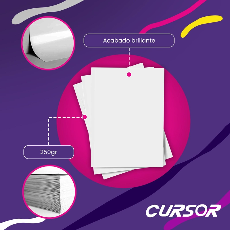 PAPEL COUCHE BRILLANTE 250G CARTA 100 HOJAS CURSOR - 6