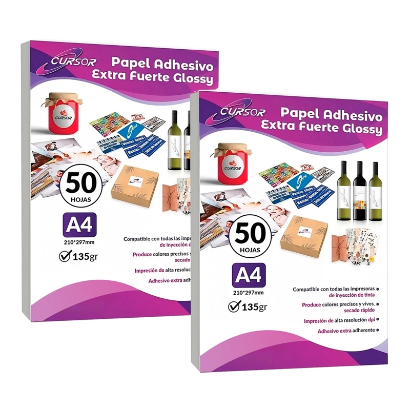 PAPEL GLOSSY ADHESIVO EXTRAFUERTE A4 50H CURSOR TAMAÑO A4 - 1