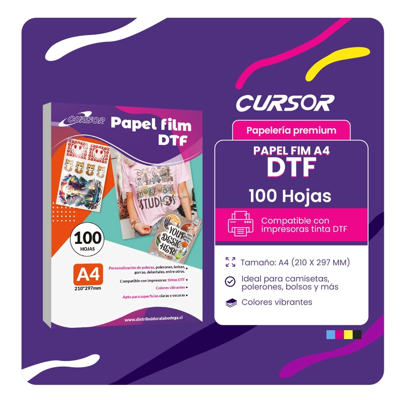 PAPEL DTF 100 HOJAS A4 CURSOR 210G TAMAÑO A4 - 2