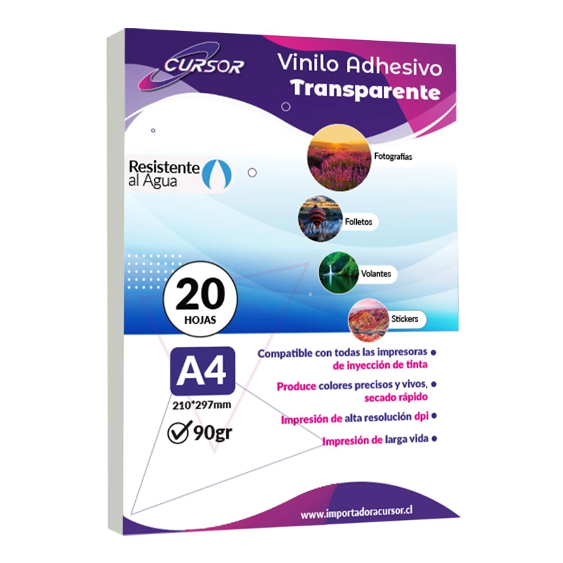 PAPEL VINILO ADHESIVO IMPRIMIBLE TRANSPARNTE A4 INKJET 20HJS - 2