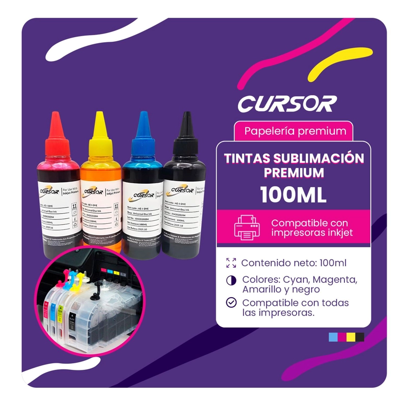 TINTAS SUBLIMACION PREMIUM 100 ML COMPATIBLE CON EPSON. CURSOR MAGENTA - 3