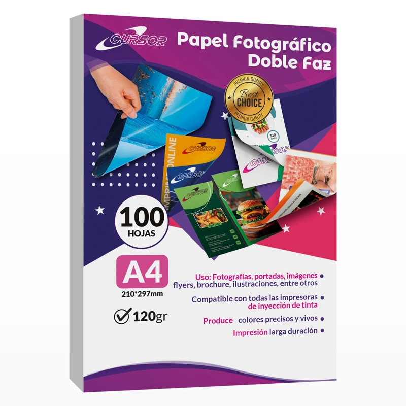 PAPEL FOTOGRAFICO DOBLE FAZ GLOSSY CURSOR A4 120 GR 100 HJS - 1
