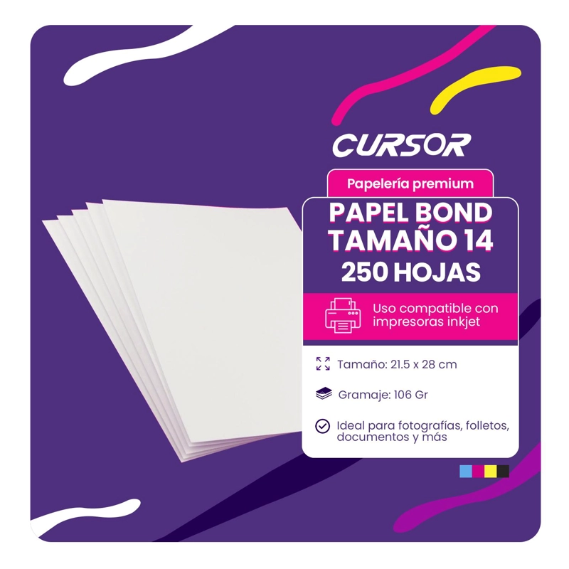 PAPEL BOND TAMANO 14 T14 CARTA GRAFICO 250 HOJAS CURSOR - 3
