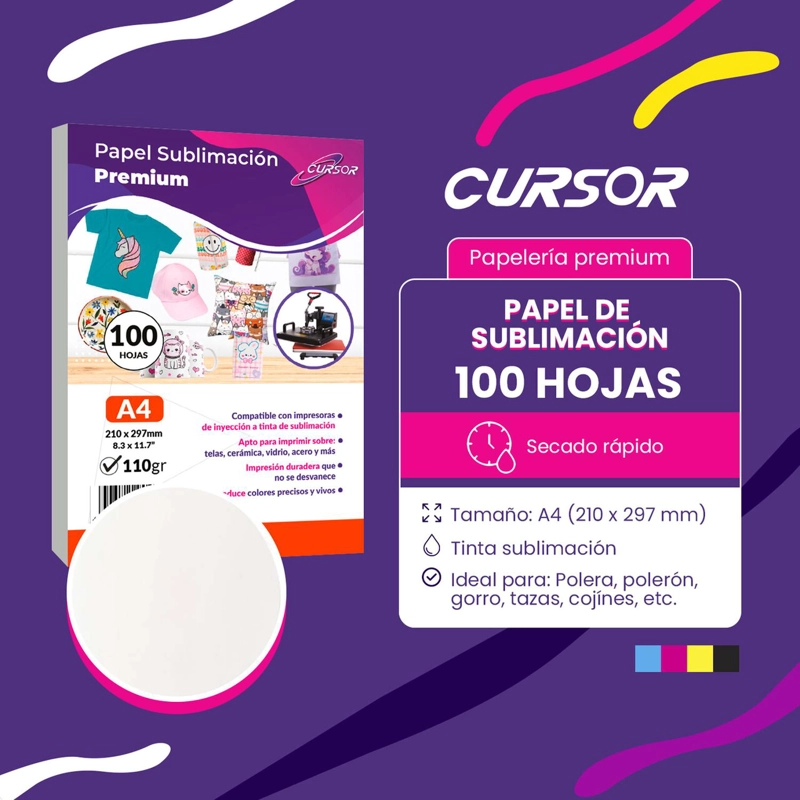 PAPEL SUBLIMACION A4 CURSOR 100 HOJAS 110G PREMIUM PRO COLOR - 2