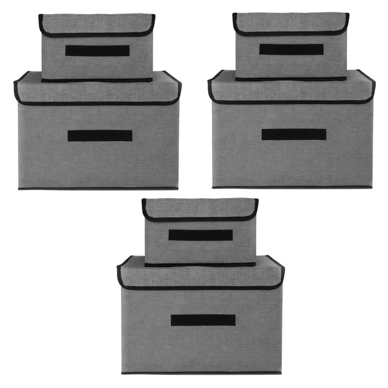 6 CAJAS ORGANIZADORAS C/TAPA OKAERI TELA ALMACENAMIENTO GRIS - 1