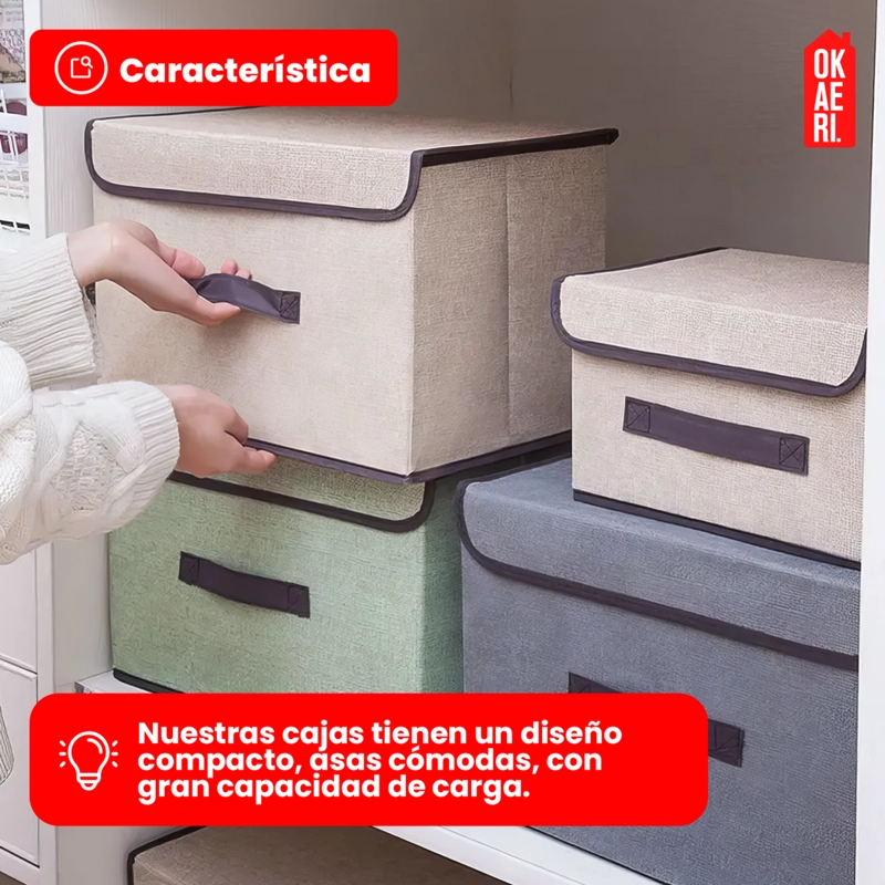 6 CAJAS ORGANIZADORAS C/TAPA OKAERI TELA ALMACENAMIENTO GRIS - 5