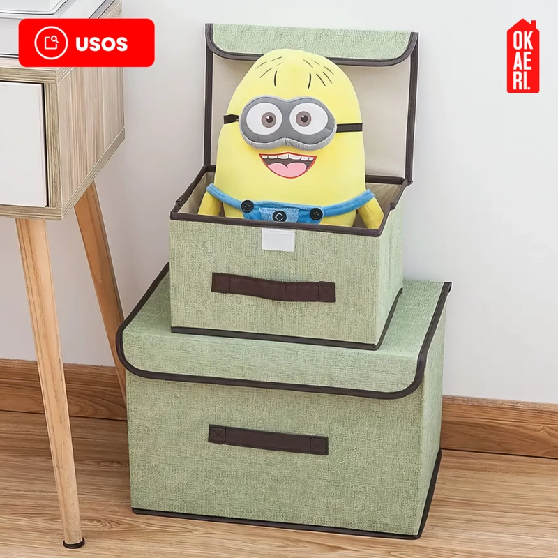 6 CAJAS ORGANIZADORAS C/TAPA OKAERI TELA ALMACENAMIENTO GRIS - 6