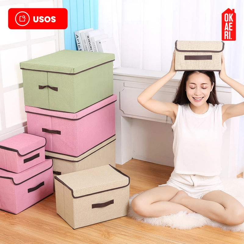 6 CAJAS ORGANIZADORAS C/TAPA OKAERI TELA ALMACENAMIENTO GRIS - 8
