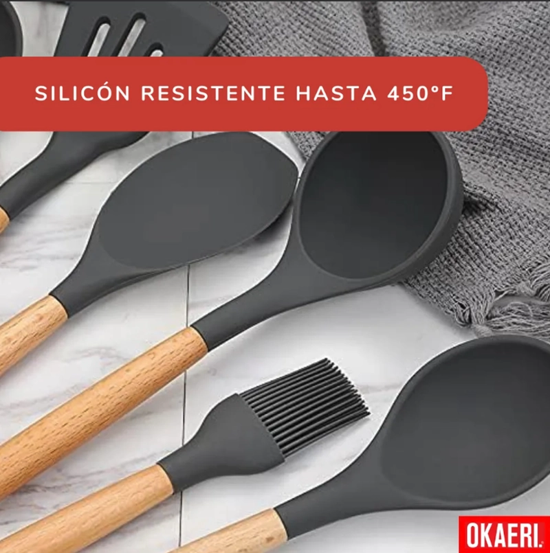 12 PIEZAS DE PALAS Y ESPATULAS UTENSILIOS GRIS OSCURO OKAERI REPOSTERIAS - 1