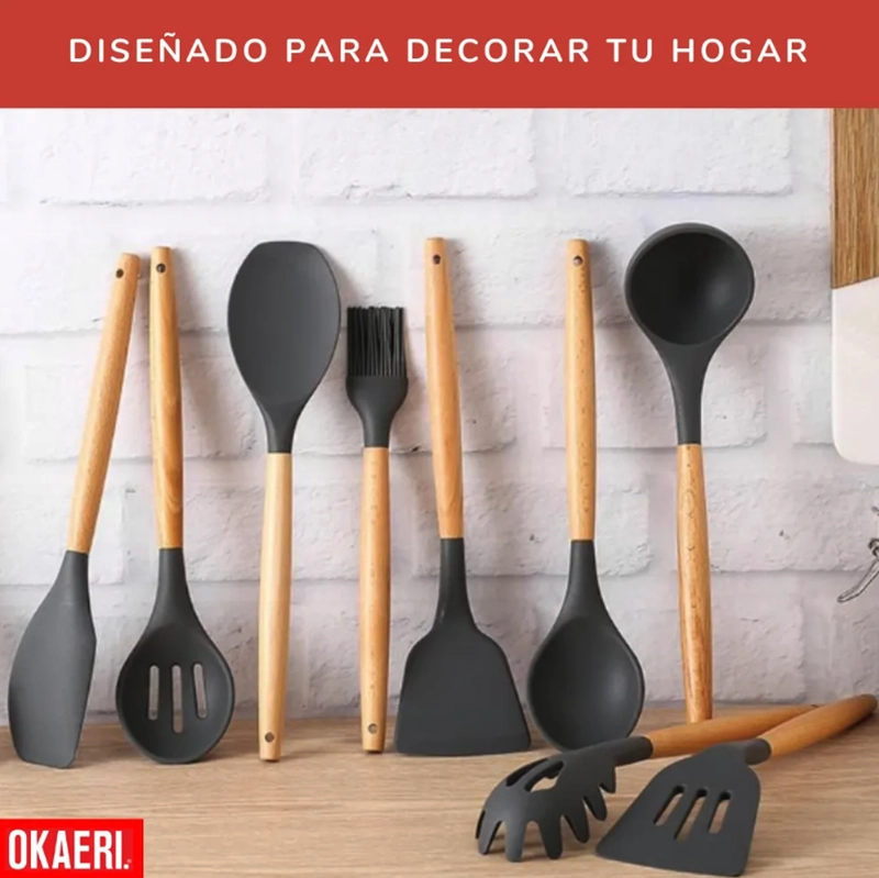 12 PIEZAS DE PALAS Y ESPATULAS UTENSILIOS GRIS OSCURO OKAERI REPOSTERIAS - 2