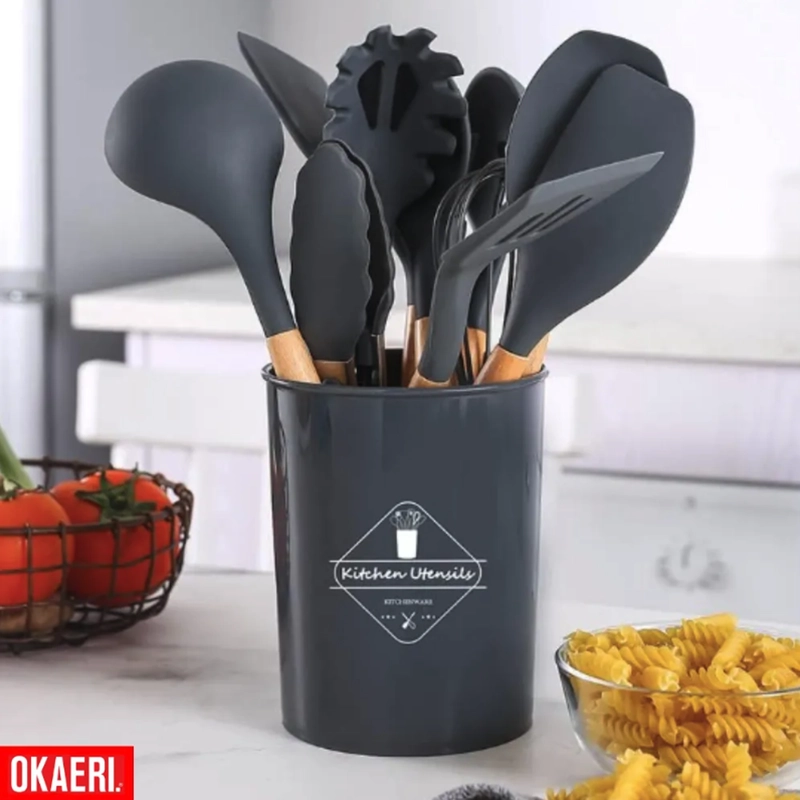 12 PIEZAS DE PALAS Y ESPATULAS UTENSILIOS GRIS OSCURO OKAERI REPOSTERIAS - 3