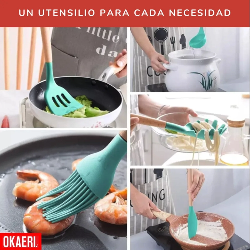 12 PIEZAS DE PALAS Y ESPATULAS UTENSILIOS GRIS OSCURO OKAERI REPOSTERIAS - 4
