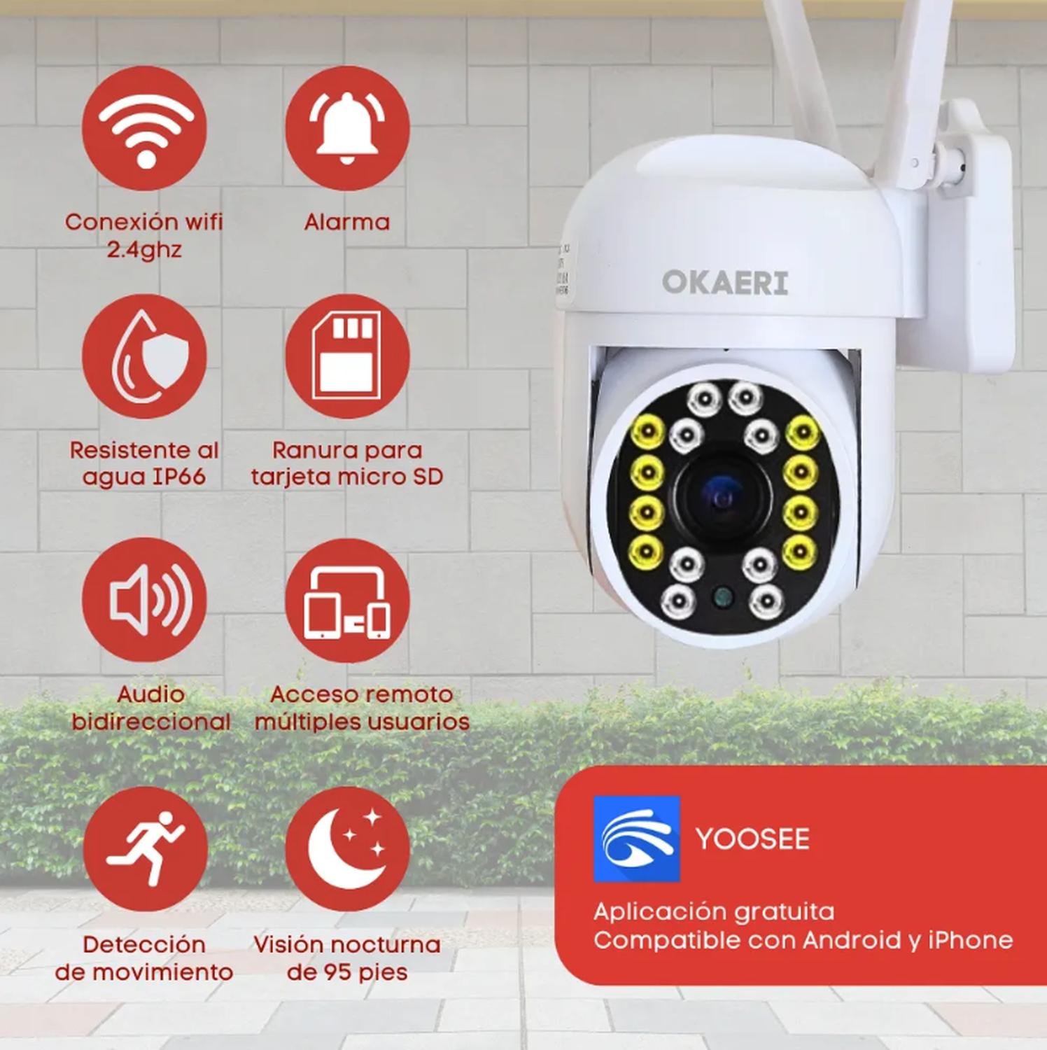 CAMARA IP DE SEGURIDAD WI-FI 2.4G VIGILANCIA EXTERIOR OKAERI YOOSE - 2